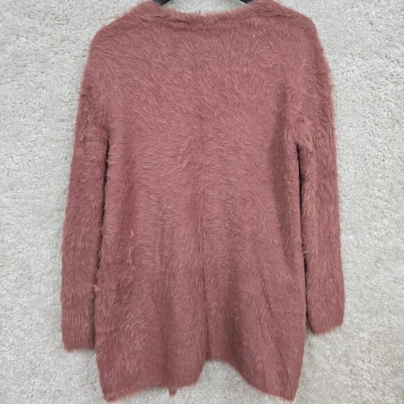 Free People Cardigan Womens XS Dusty Rose Fuzzy Faux Fur Open Front Pockets - Picture 7 of 12